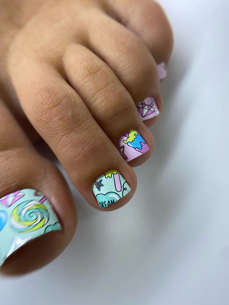 Pedicure Mix Ice Cream. Silver Foil. Nail wrap WR-697