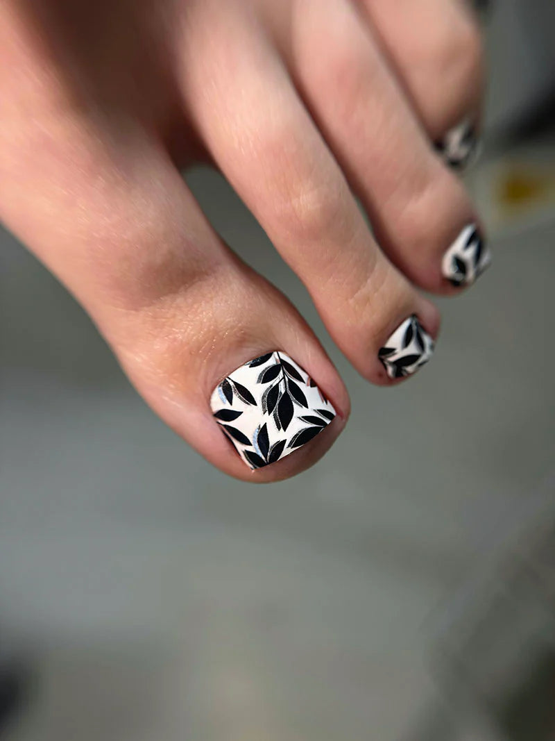 Pedicure Black Branches Shadow. Silver Foil. Nail wrap WR-789
