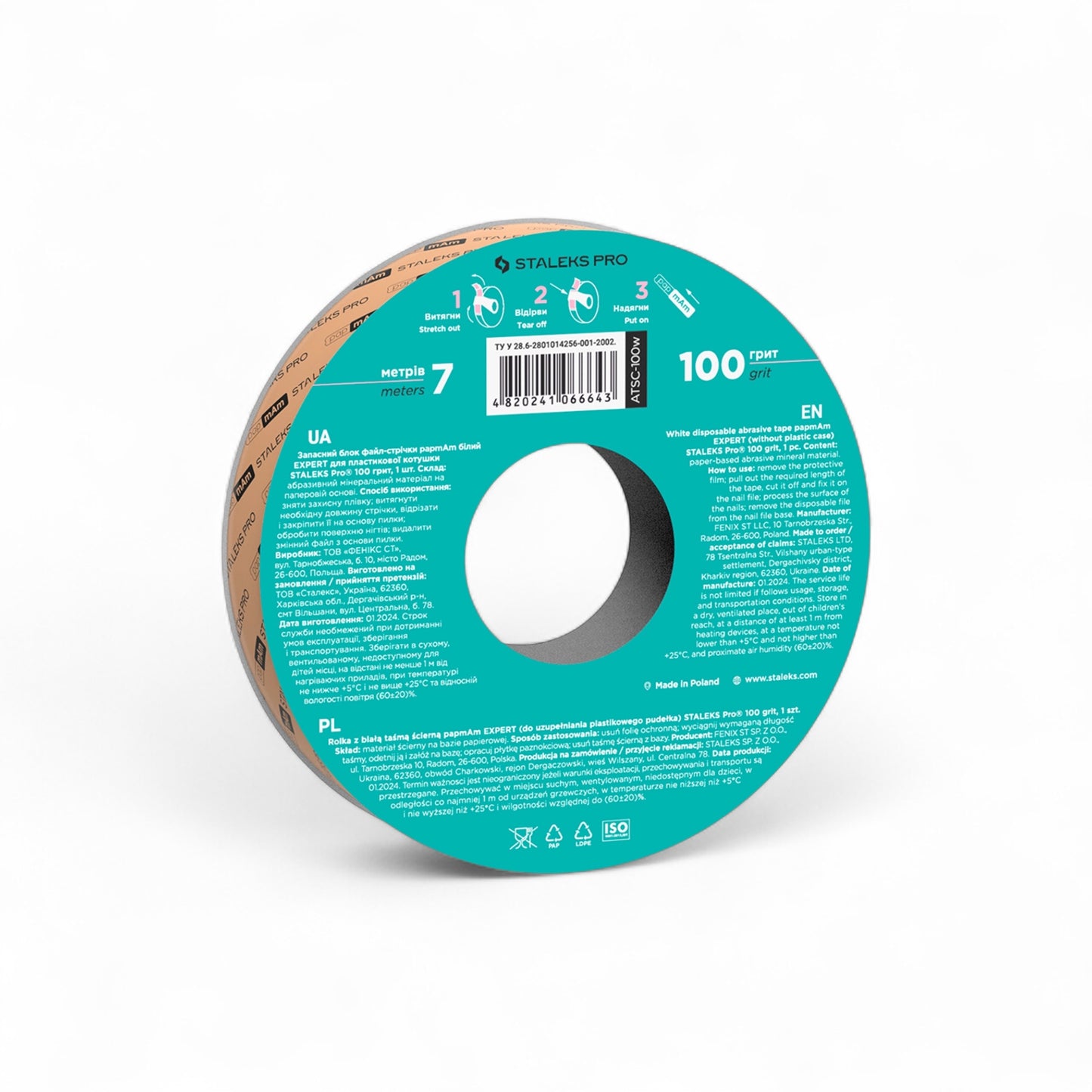 Disposable white abrasive tape papmAm EXPERT 100 grit for the plastic case