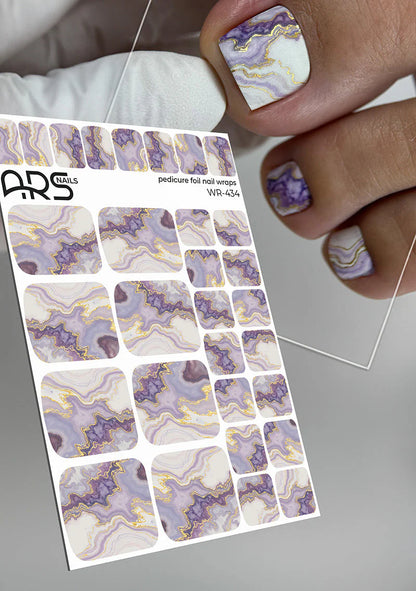 Pedicure Marble with purple. Gold Foil. Nail wraps WR-434