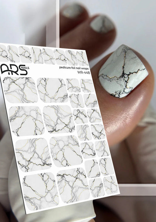 Pedicure Marble. White and black. Gold Foil. Nail wraps WR-448