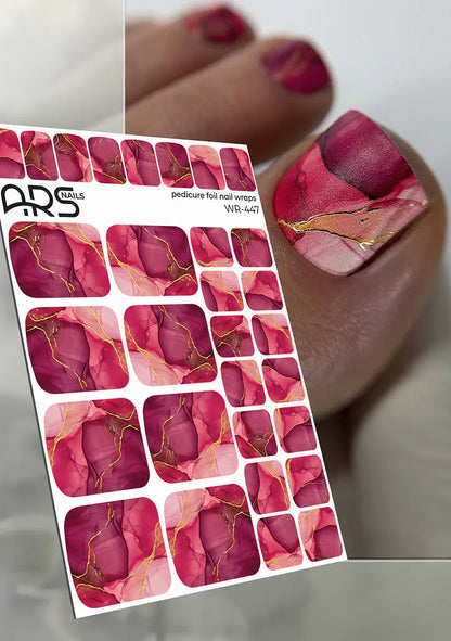Pedicure Divorces. Red. Gold Foil. Nail wraps WR-447
