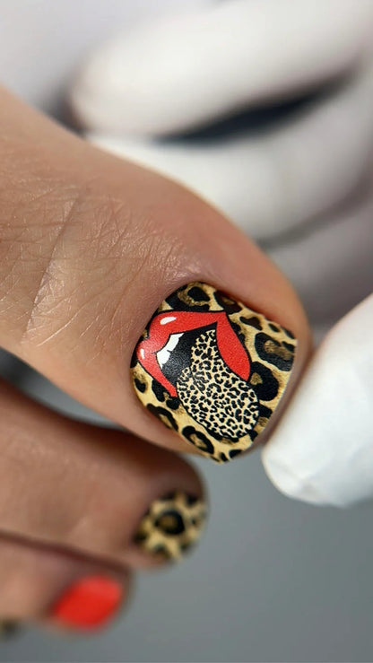 Pedicure Lips. Leopard Tongue. Nail wrap WR-688