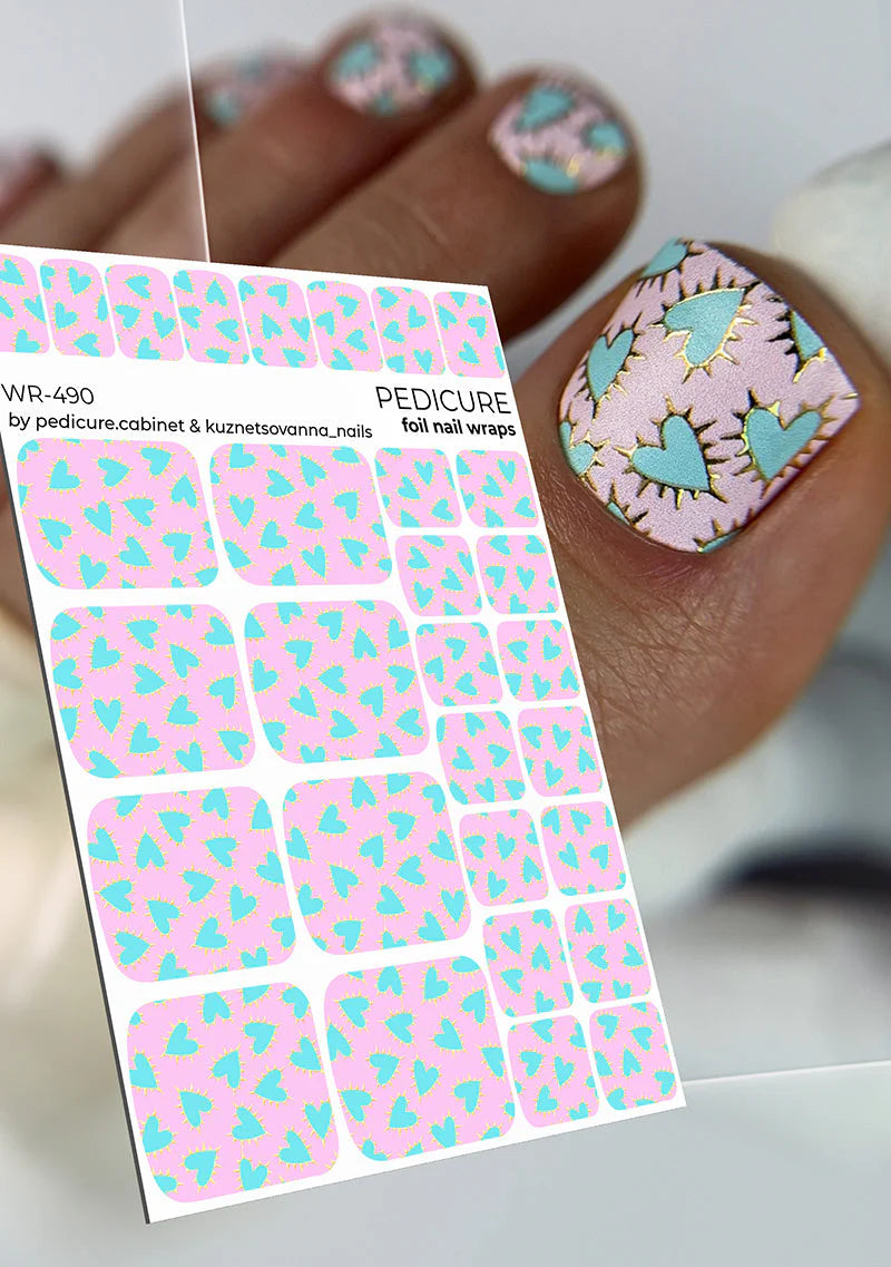 Pedicure Hearts. Gold Foil. Nail wraps WR-490