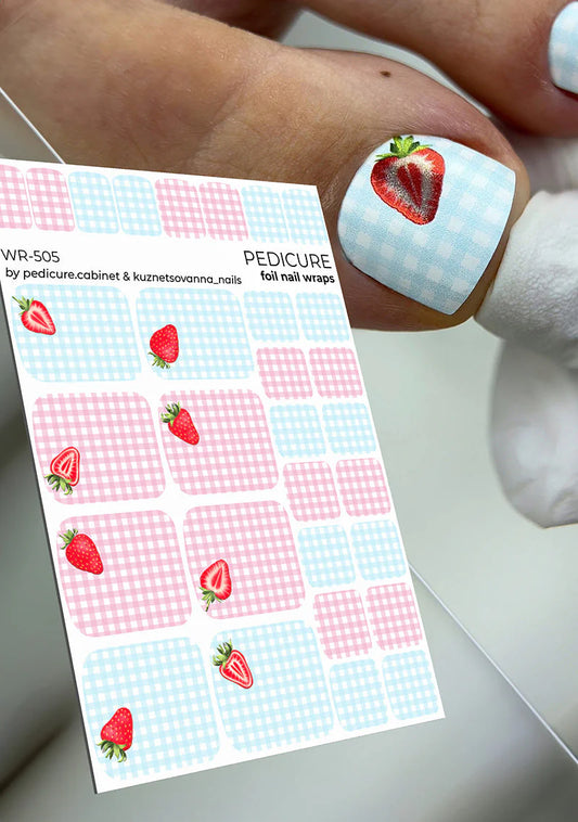 Pedicure Strawberry. Colored Foil. Nail wraps WR-505