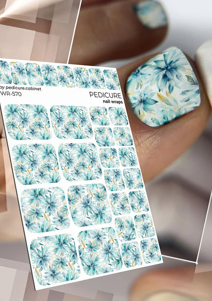 Pedicure Flowers. Blue. Nail wraps WR-570