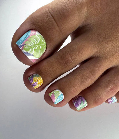 Pedicure Large leaves. Pastel. Nail wrap WR-977