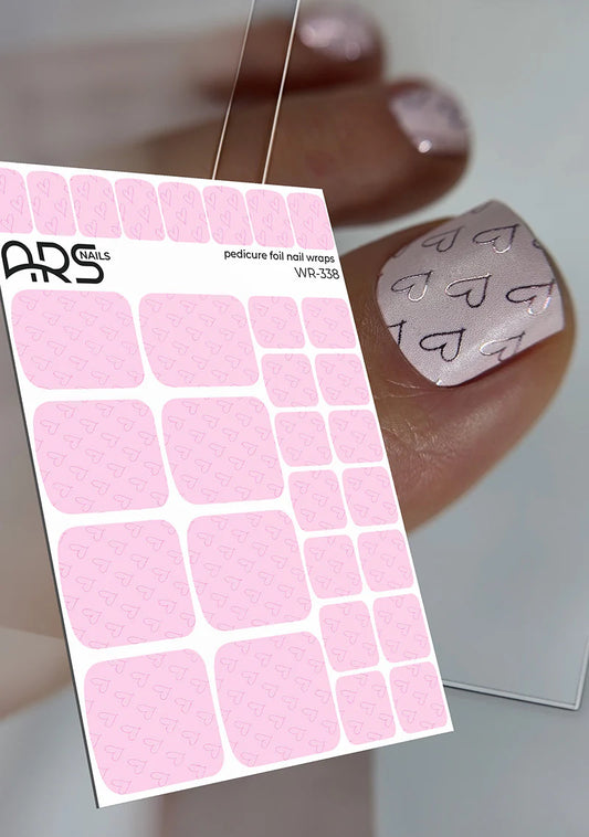 Pedicure Hearts on pink. Colored Foil. Nail wraps WR-338