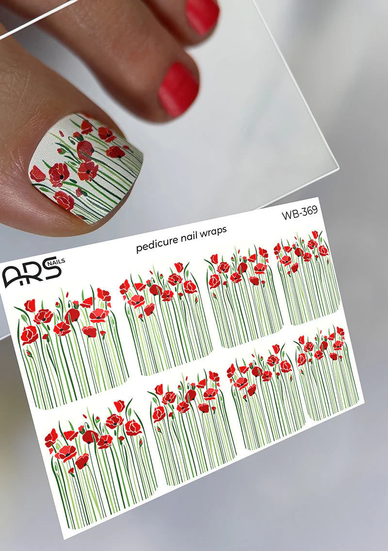 Pedicure Poppies. Large. Nail wraps WB-369