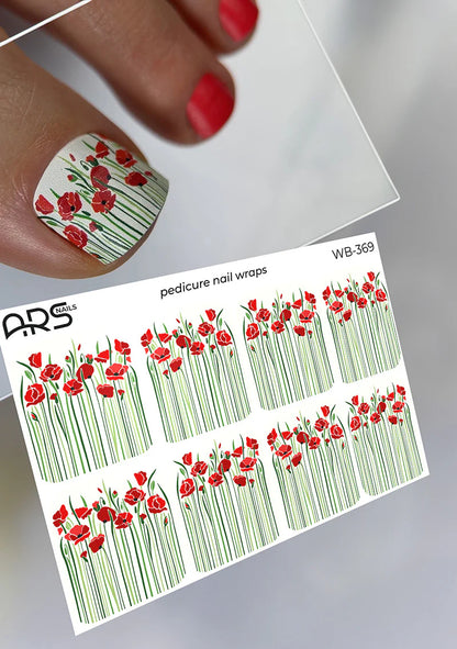 Pedicure Poppies. Large. Nail wraps WB-369