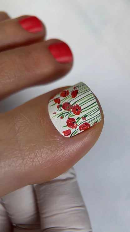Pedicure Poppies. Large. Nail wraps WB-369