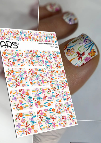 Pedicure Flowers in bouquet. Colored Foil. Nail wraps WR-360